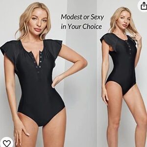 Baleaf NWT Black Full Back One Piece Long Torso Padded Bra Snaps Bathing Suit